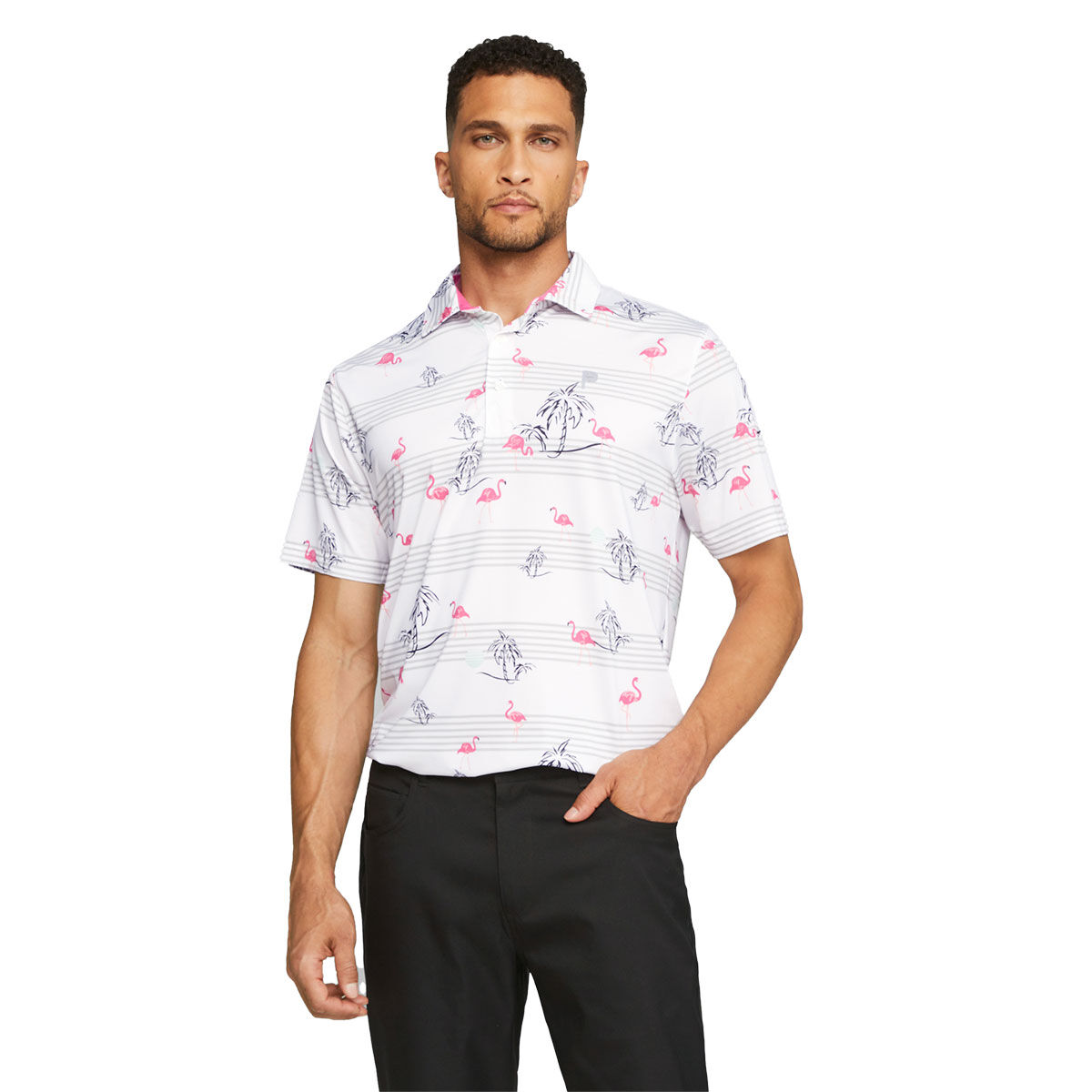 PUMA Men’s x PTC Print Golf Polo Shirt, Mens, White/pink, Small | American Golf