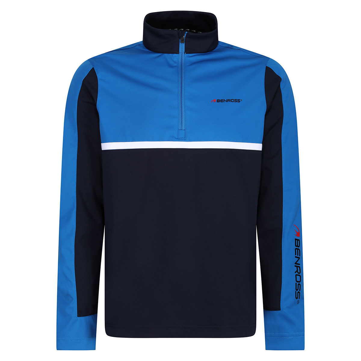 Benross Mens Blue, White and Navy Blue Colourblock Panel Midlayer, Size: Small | American Golf