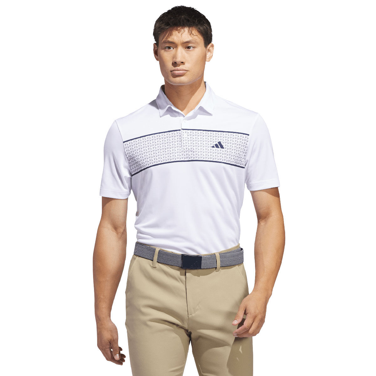 adidas Men’s Core Chest Stripe Golf Polo Shirt, Mens, White, Large | American Golf