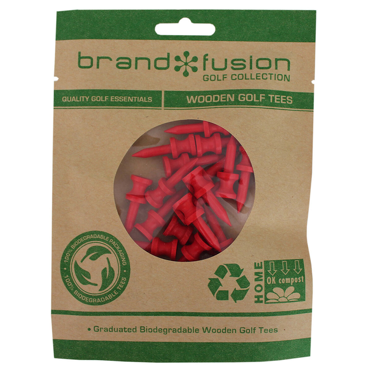 BrandFusion Red Graduated Biodegradable Wooden Golf Tees, Size: 31mm | American Golf
