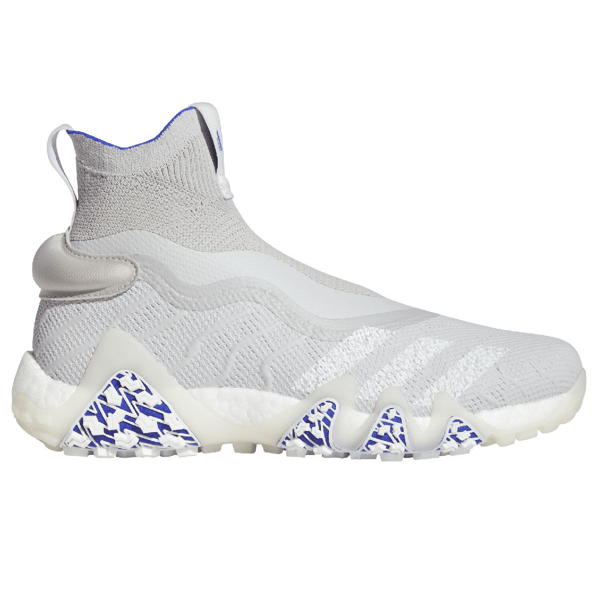 adidas Men’s Codechaos Laceless PRIMEKNIT BOOST Waterproof Spikeless Golf Shoes, Mens, Grey/white/blue, 11 | American Golf