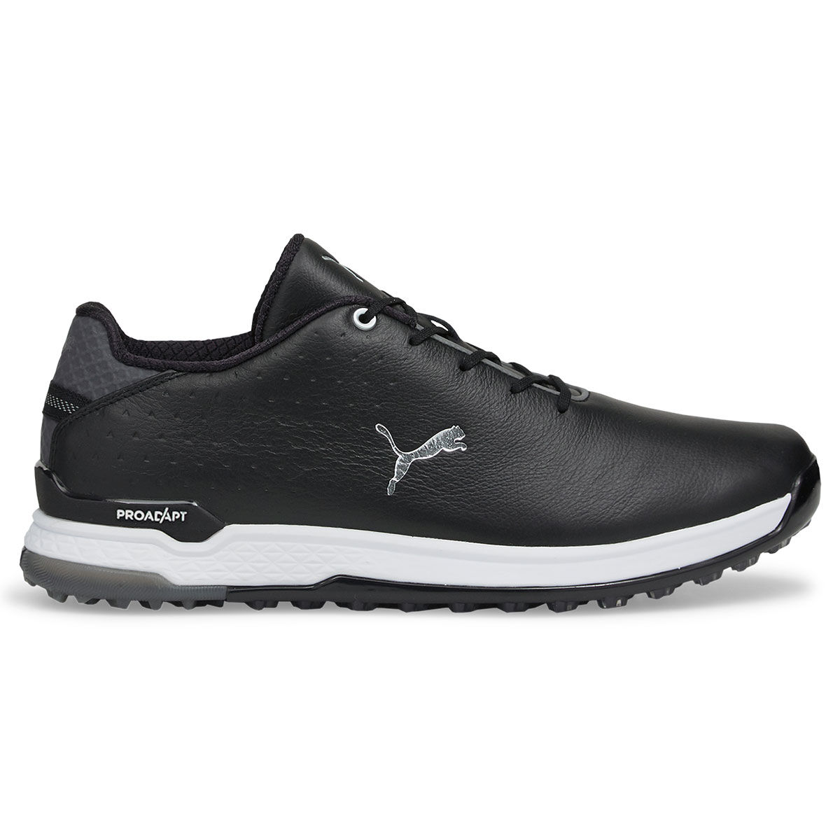 PUMA Men’s PROADAPT ALPHACAT Leather Waterproof Spikeless Golf Shoes, Mens, Black/silver, 7.5 | American Golf