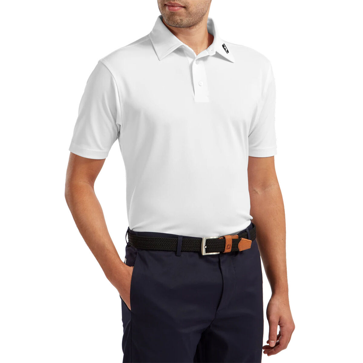 FootJoy Men’s Stretch Pique Solid Colour Golf Polo Shirt, Mens, White, Large | American Golf
