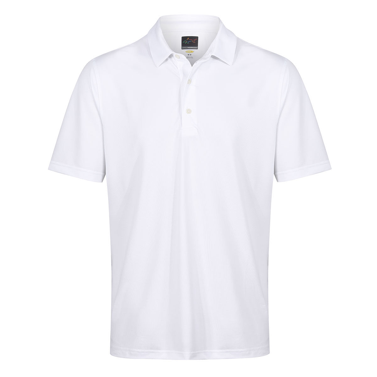 Greg Norman Mens White Comfortable Neck Logo Stretch Golf Polo Shirt, Size: Small | American Golf