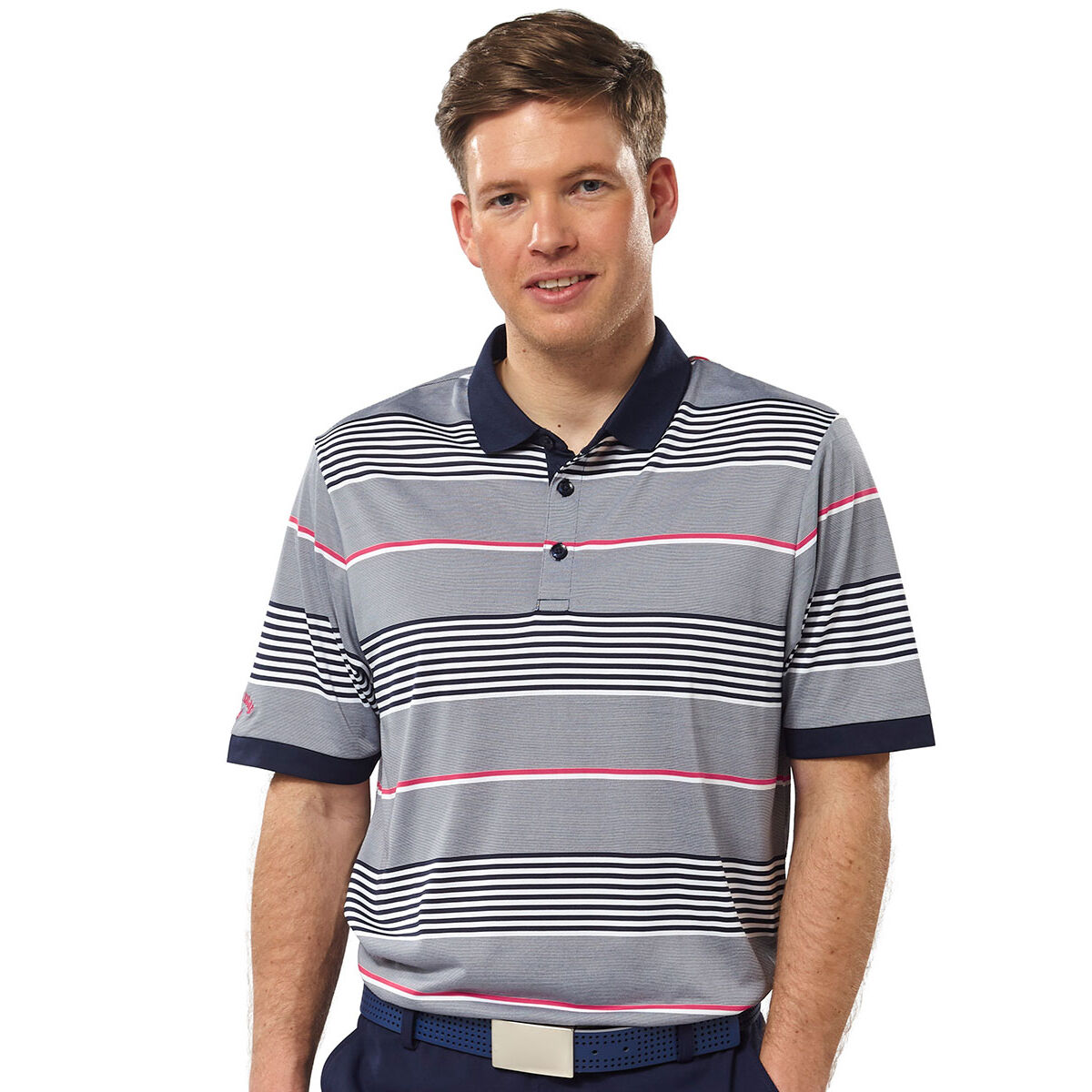 Callaway Men’s 3 Colour Stripe Golf Polo Shirt, Mens, Peacoat, Small | American Golf