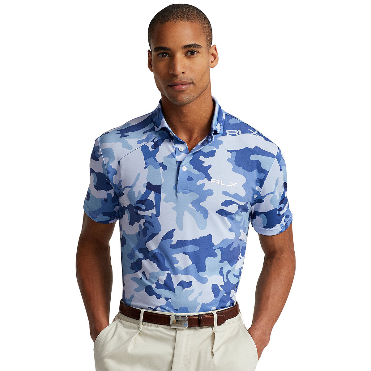 Ralph Lauren Men’s Print Custom Slim Fit Performance Golf Polo Shirt, Mens, Camo Golf Driver/mid blue, Small | American Golf
