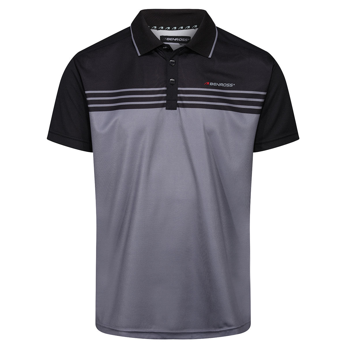 Benross Mens Black and Grey Lightweight Stripe Colour Block Golf Polo Shirt, Size: Small | American Golf