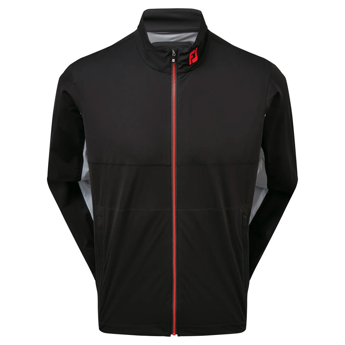 FootJoy Men’s Hydroknit Full Zip Waterproof Golf Jacket, Mens, Black/grey/red, Medium | American Golf