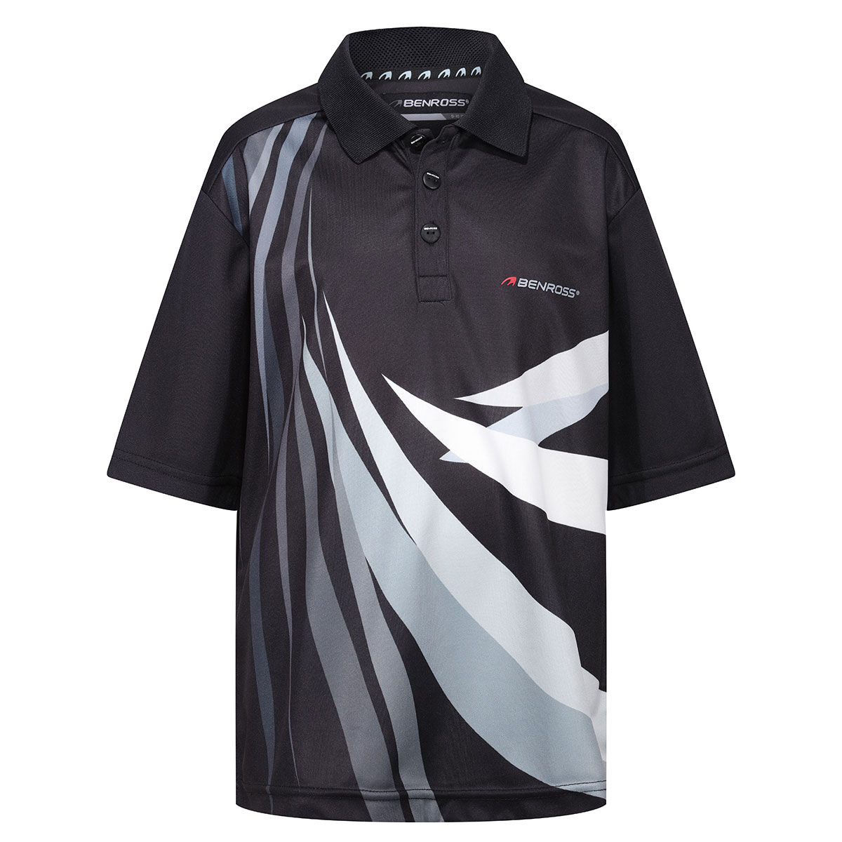Benross Junior Swirl Stretch Golf Polo Shirt, Unisex, Black/grey/white, 13-14 years | American Golf