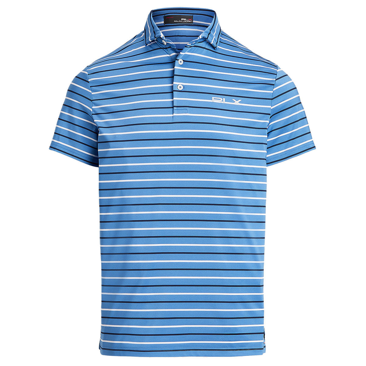 Ralph Lauren Retreat Blue Lightweight Striped Custom Slim Fit Performance Golf Polo Shirt, Size: Medium | American Golf