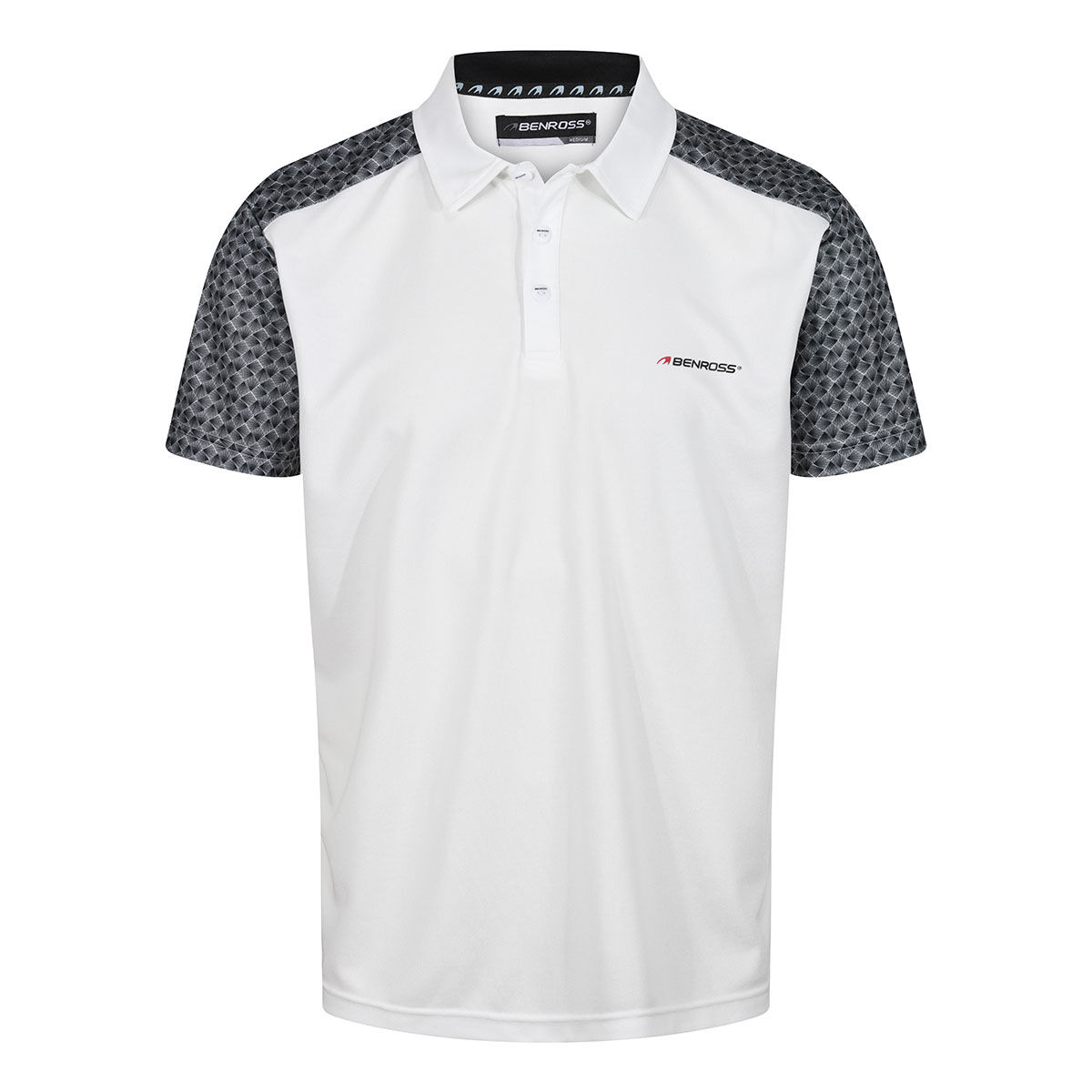Benross Men’s Feather Print Golf Polo Shirt, Mens, White/grey, Small | American Golf