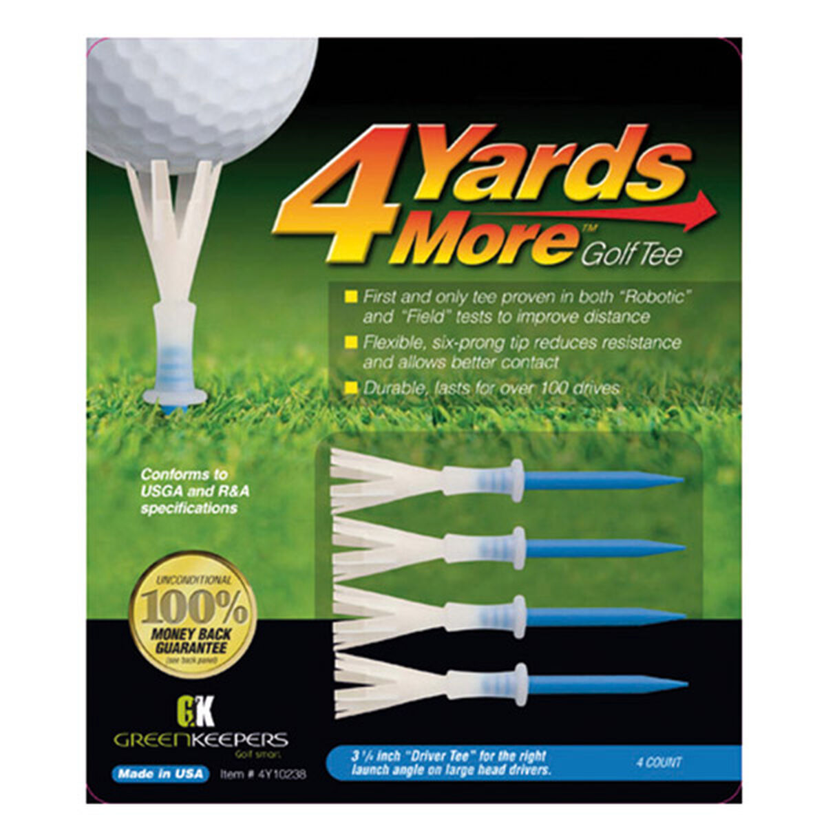 4 Yards More Blue Pack of 4 Golf Driver Golf Tees, Size: 3 1/4", 3 1/4 inches | American Golf