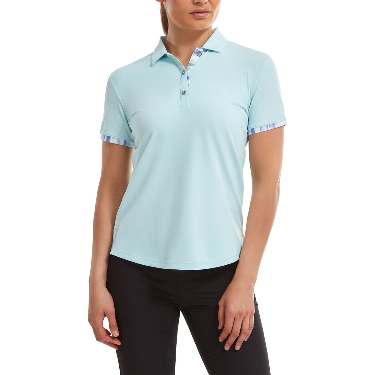 FootJoy Womens Watercolour Trim Pique Golf Polo Shirt, Female, White, Small | American Golf