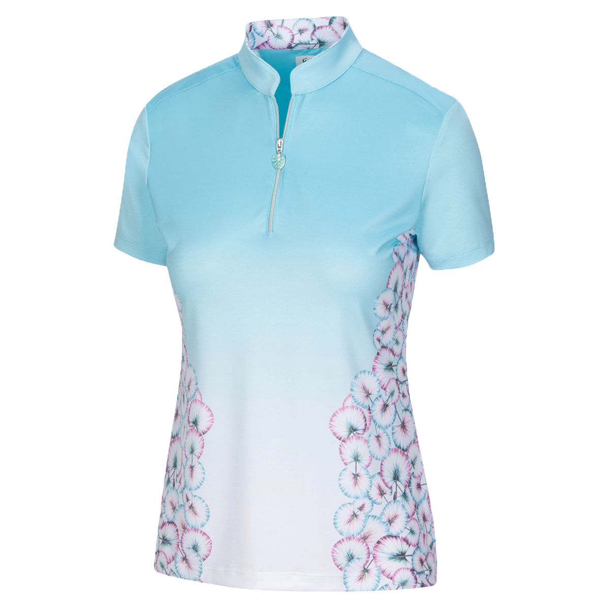 Greg Norman Womens Bloom Zip Golf Polo Shirt, Female, Aqua, Xs | American Golf