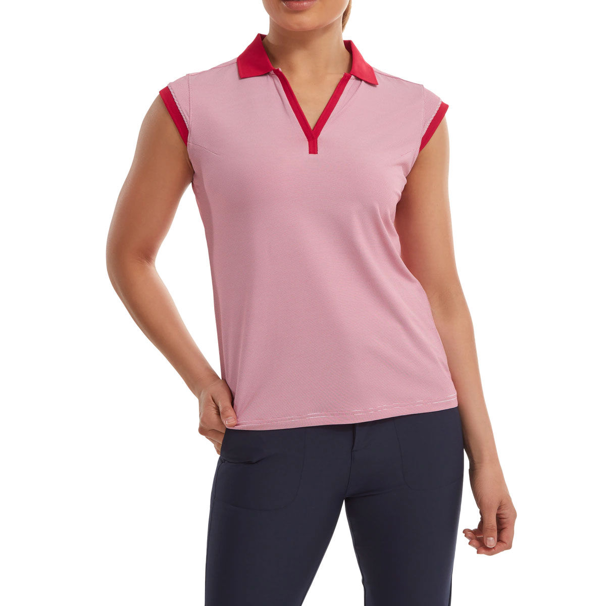 FootJoy Womens End on End Stripe Lisle Golf Polo Shirt, Female, Red/white, Medium | American Golf