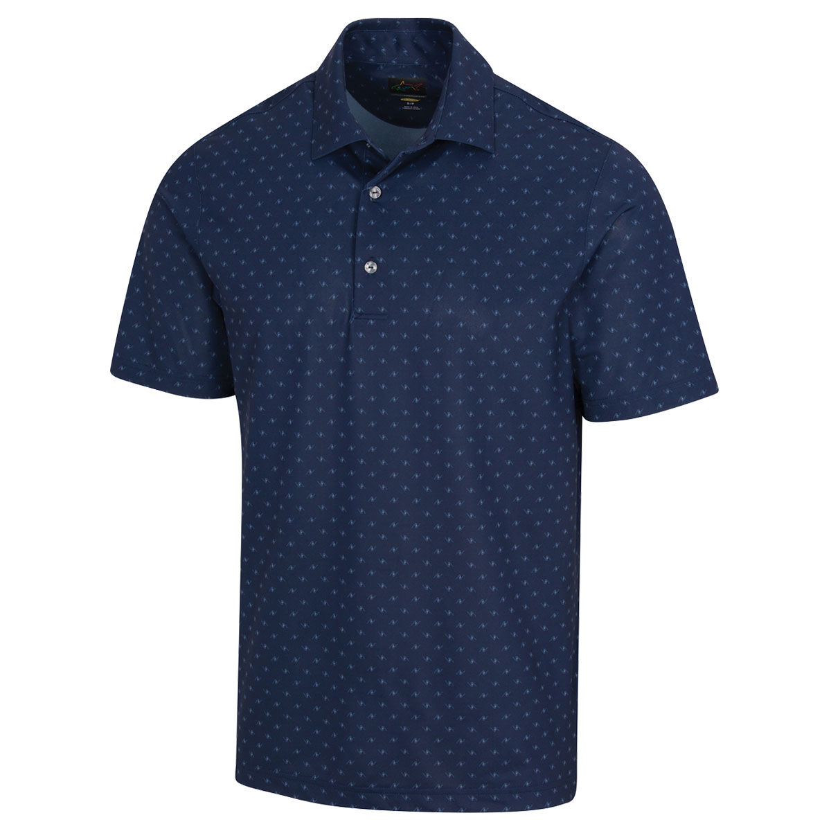 Greg Norman Men’s Navy Blue and White Freedom Micro Pique Spinner Print Golf Polo Shirt, Size: Medium | American Golf