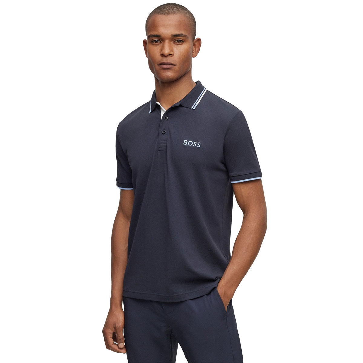 Hugo Boss Men’s Paddy Pro Stretch Golf Polo Shirt, Mens, Dark blue/light blue, Small | American Golf