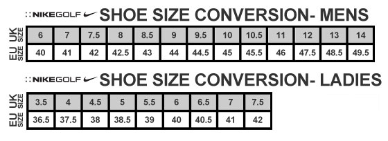 Nike Golf Shoes Size Guide